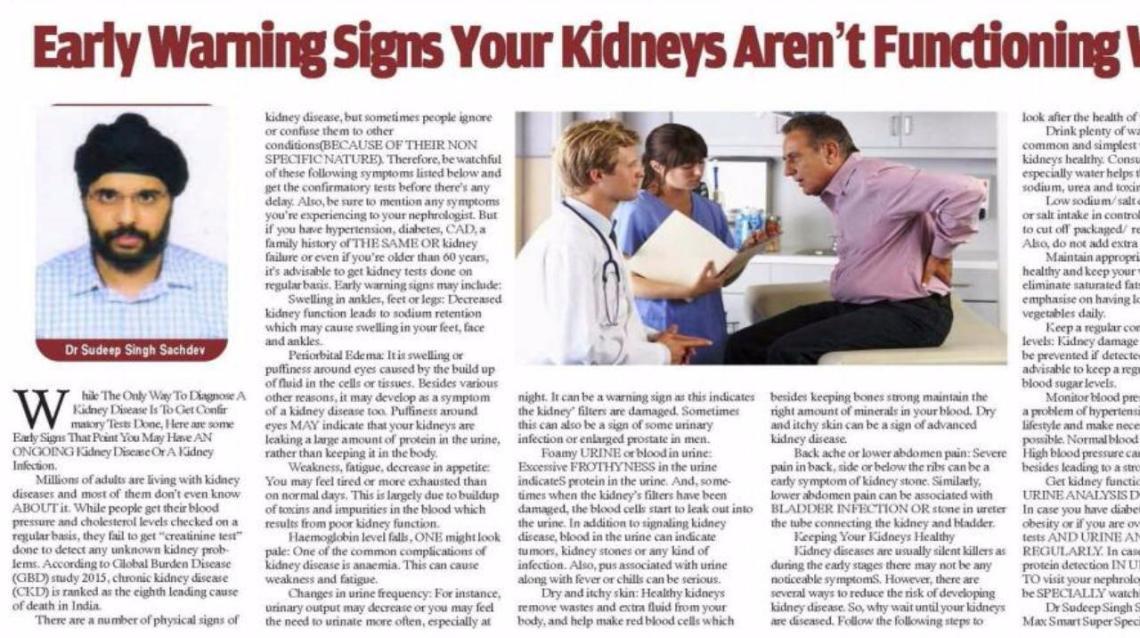 How to Detect & Manage Kidney Diseases From Early to End Stage :By dr.sudeep Singh Sachdev