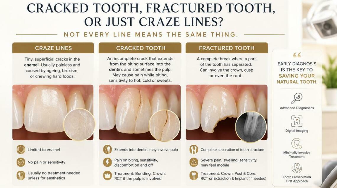 Cracked Tooth, Fractured Tooth, or Just Craze Lines? Not Every Crack Means the Same Thing