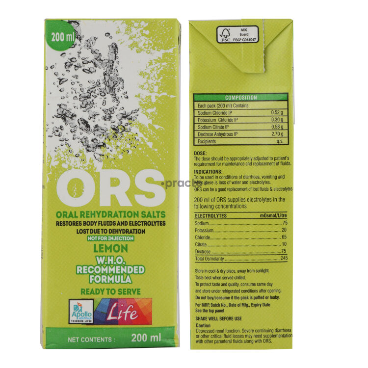 Apollo Pharmacy APOLLO LIFE ORS LEMON FLAVOUR REFILL PACK 200ML