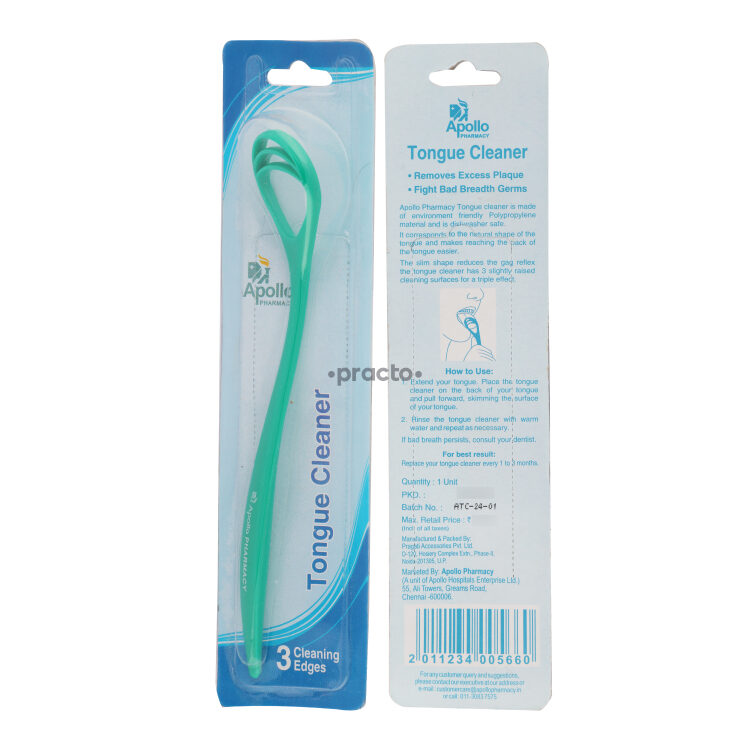 Apollo Pharmacy APOLLO PHARMACY TONGUE CLEANER WITH 3 CLEANING EDGES 1`S