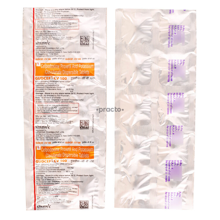 Gudcef CV (100/62.5 mg) Tablet Uses, Dosage, Side Effects, Price