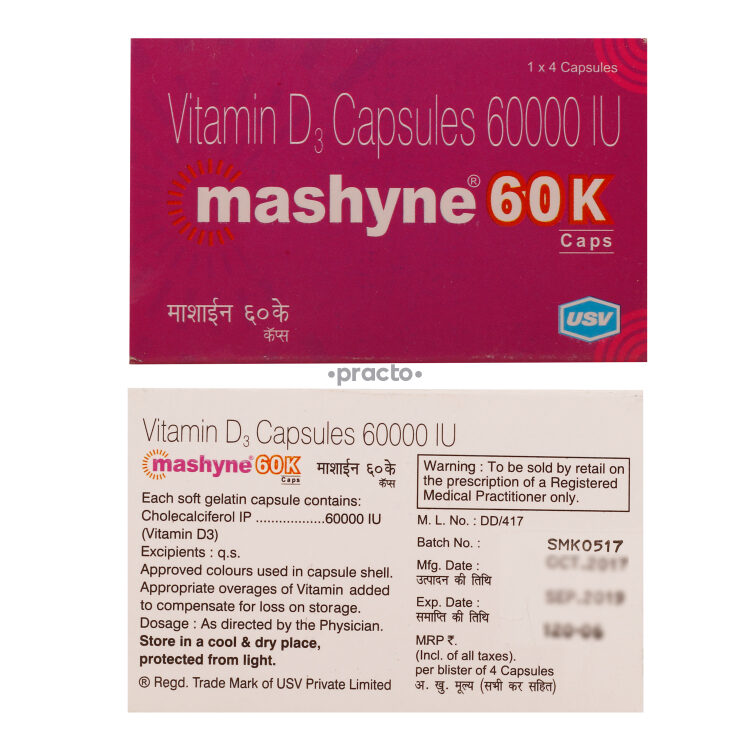 Mashyne 60K 60000 IU Capsule Uses, Dosage, Side Effects, Price