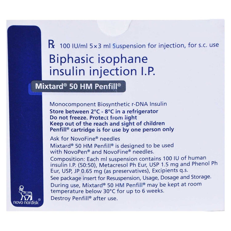 Mixtard 50 HM 100 IU Penfill Injection Uses, Dosage, Side Effects