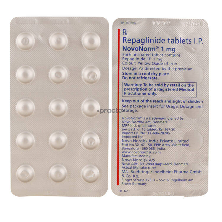 Novonorm 1 mg Tablet - Uses, Dosage, Side Effects, Price, Composition